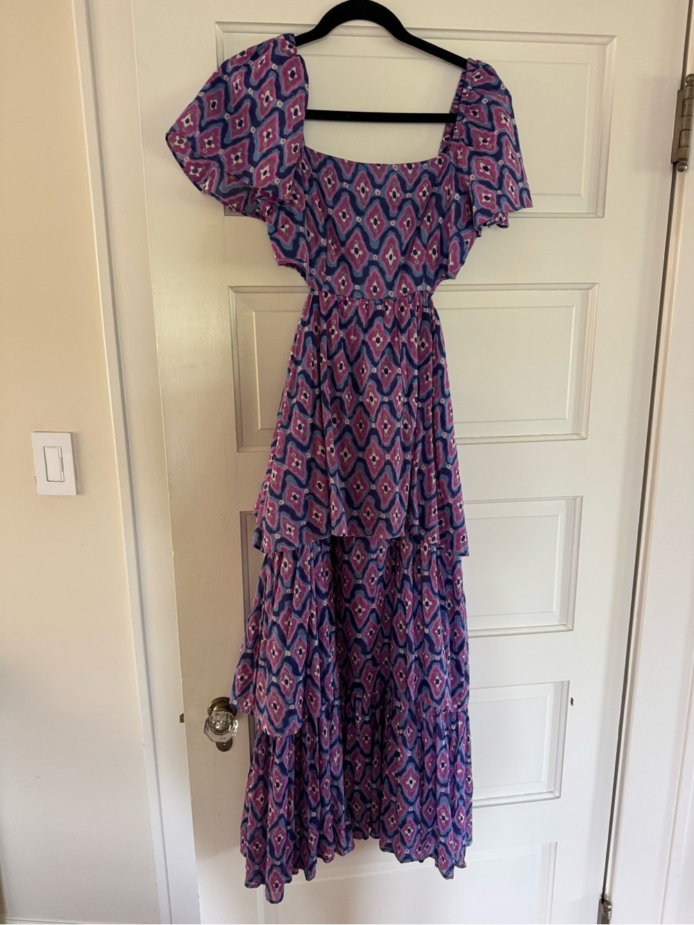 Banjanan Purple & Pink Geometric Tiered Maxi Dress